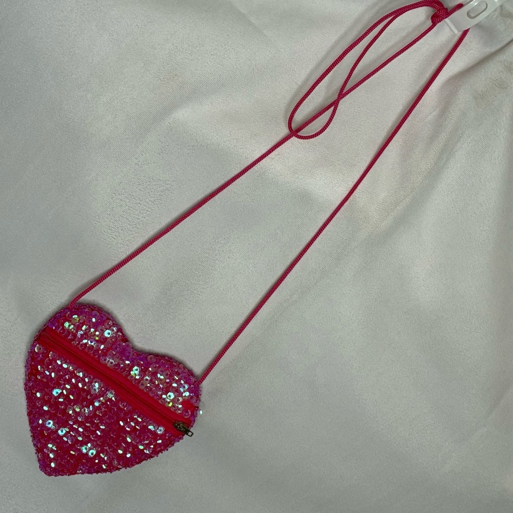 NWOT Pink Heart Sequin Crossbody Bag